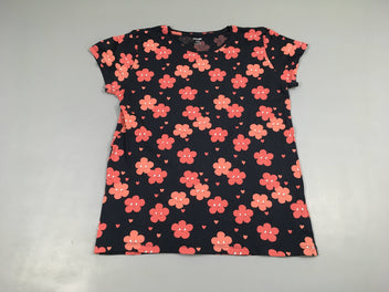 T-shirt m.c bleu foncé fleurs rose