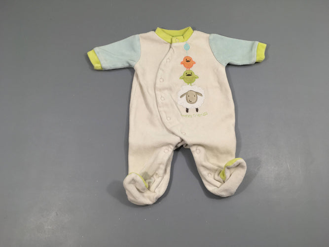 Pyjama velours blanc/vert animaux, moins cher chez Petit Kiwi