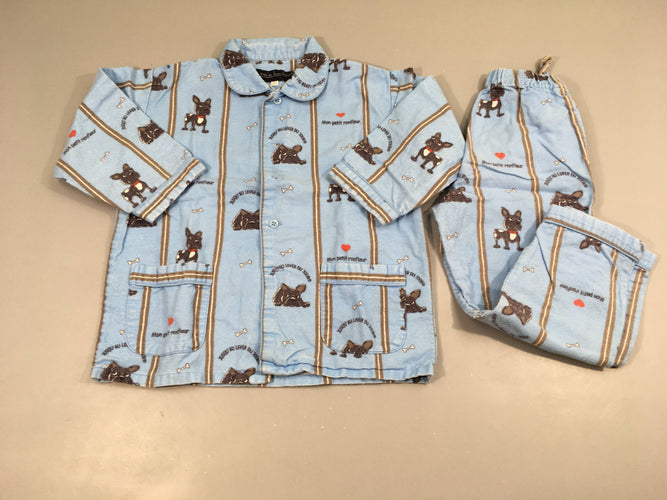 Pyjama 2 pcs flanelle bleu chiens, bouloché, moins cher chez Petit Kiwi