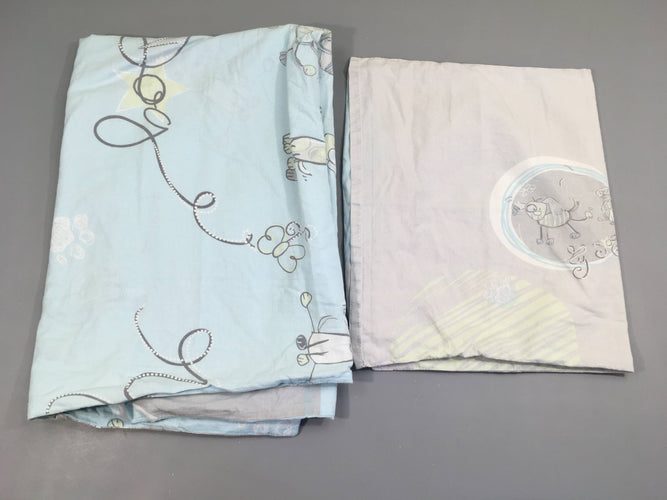 Housse de couette + taie bleu/gris chiens, moins cher chez Petit Kiwi