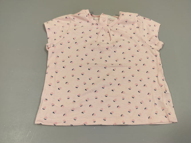 T-shirt m.c rose clair, fleurs roses. 100% coton, moins cher chez Petit Kiwi