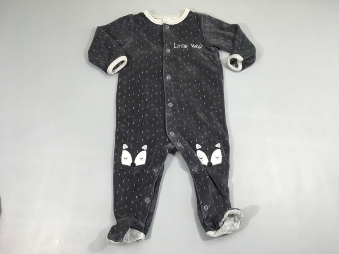 Pyjama velours grix foncé Little Wolf, pieds anti-dérapants, moins cher chez Petit Kiwi