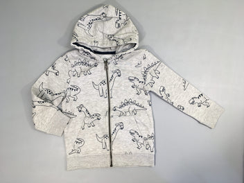 Sweat zippé à capuche gris dinos