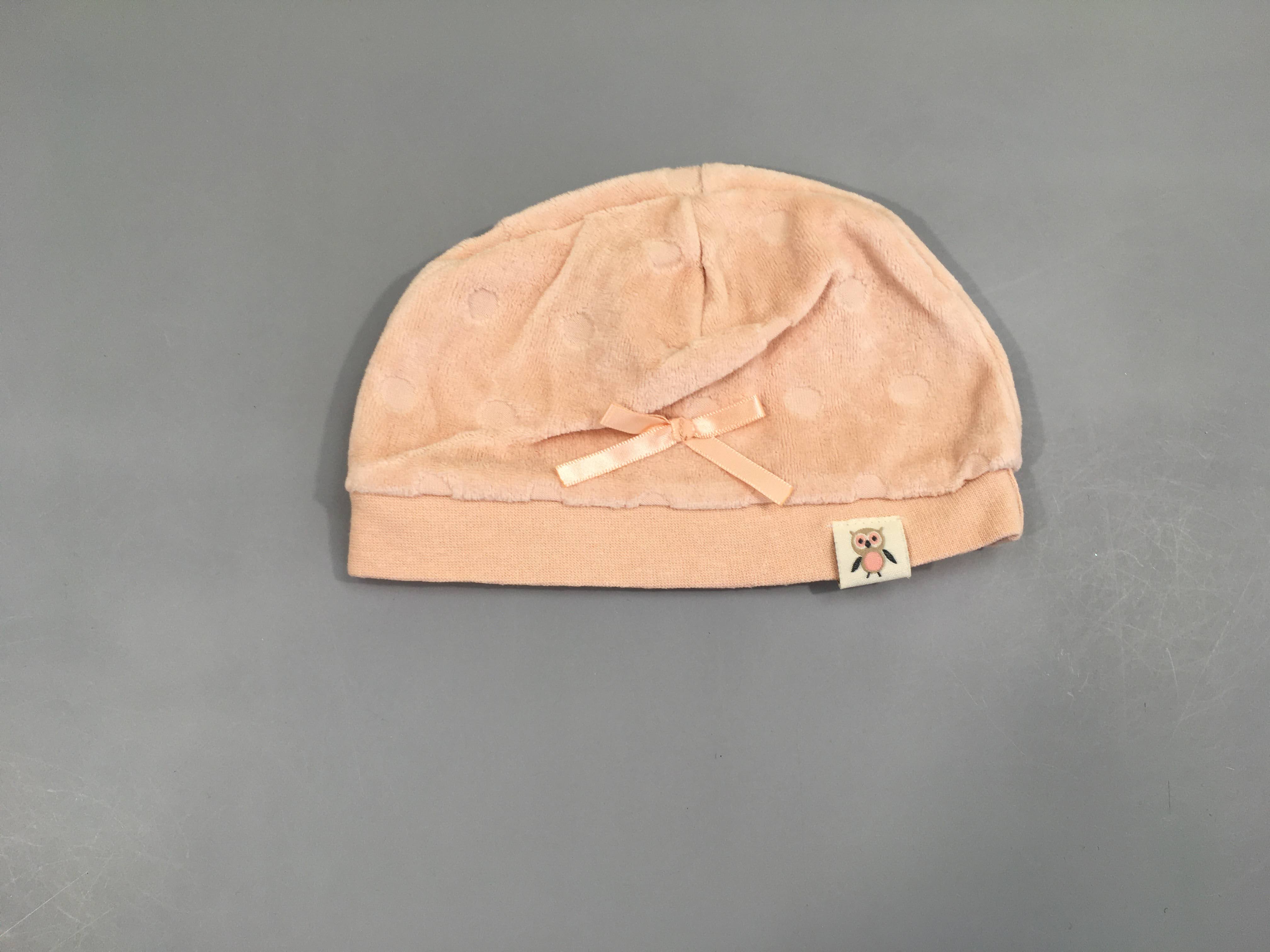 Bonnet velours rose pâle hibou