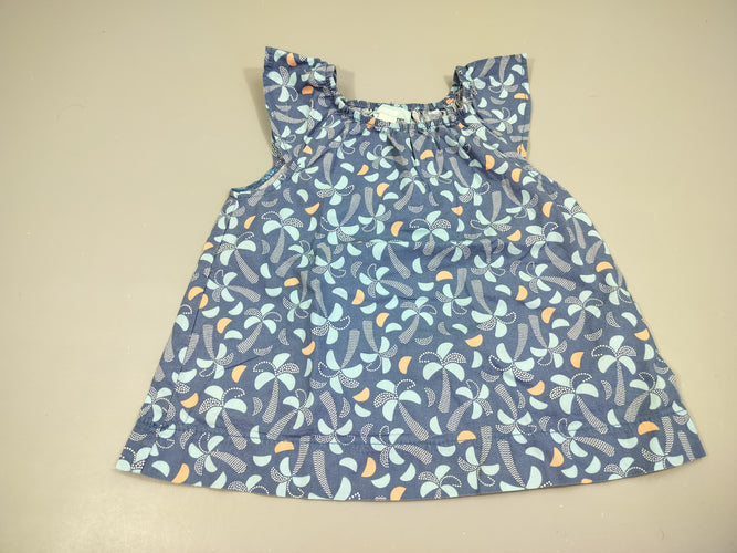 Blouse m.c bleue , palmiers  100% coton, moins cher chez Petit Kiwi