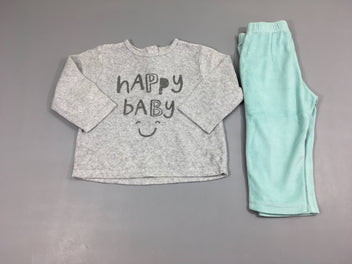 Pyjama 2pcs velours gris-turquoise Happy