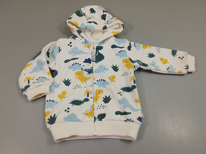 Sweat zippé à capuche blanc , dinosaures. Intérieur doux et chaud, moins cher chez Petit Kiwi