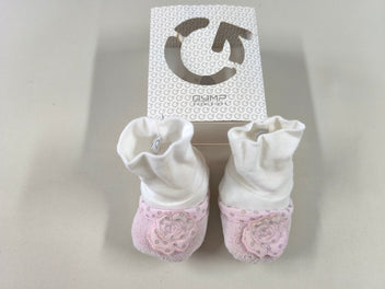 Chaussons souples velours roses/blancs fleurs, 19/20