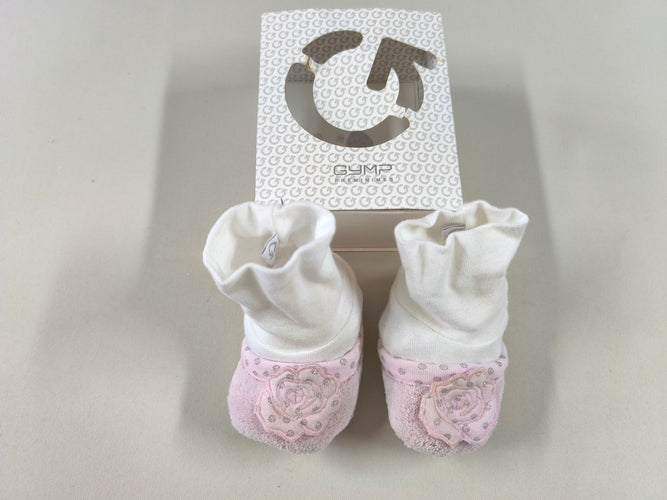 Chaussons souples velours roses/blancs fleurs, 19/20, moins cher chez Petit Kiwi