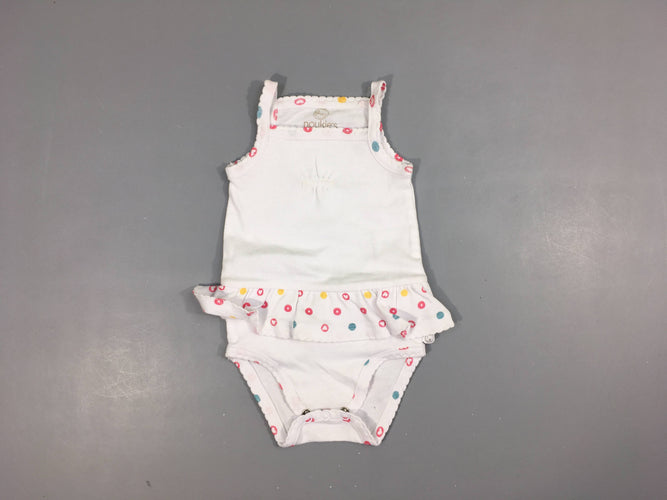 Body s.m blanc motifs bords froufrou effet jupette, moins cher chez Petit Kiwi