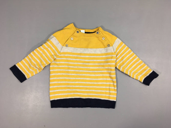 Pull jaune rayé blanc bords bleu foncé, moins cher chez Petit Kiwi