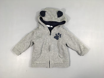 Gilet à capuche zippé gris doublé velours Pate emprinte