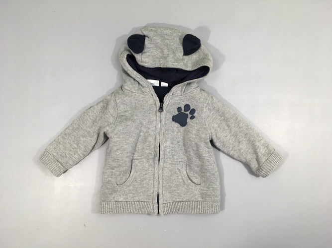 Gilet à capuche zippé gris doublé velours Pate emprinte, moins cher chez Petit Kiwi