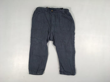 Pantalon chino bleu souple doublé jersey taille et chevilles élastiques