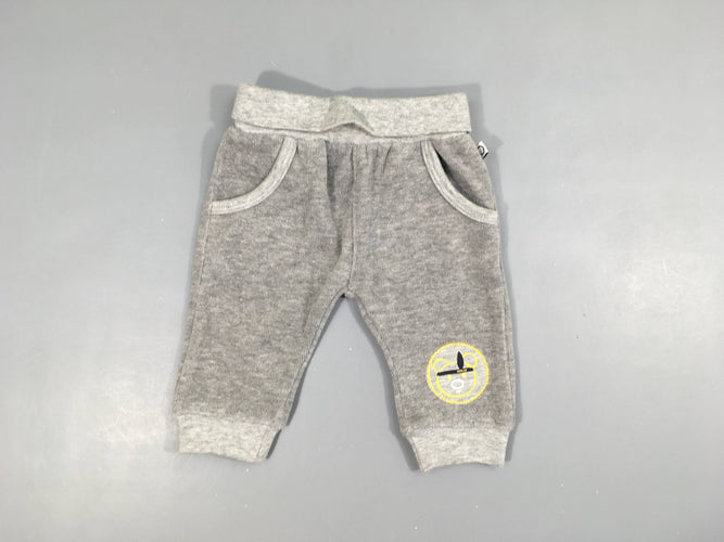 Pantalon training velours gris ourson, moins cher chez Petit Kiwi