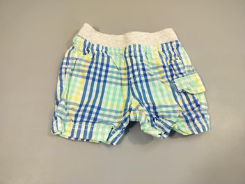 Short blanc à carreaux bleu, jaune , vert , taille élastique