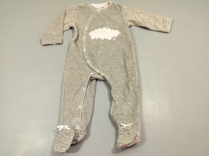 Pyjama velours  gris rayé ane Paco, moins cher chez Petit Kiwi