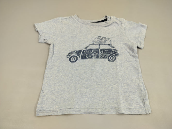 T-shirt m.c bleu clair flammé , voiture avec bagages, moins cher chez Petit Kiwi