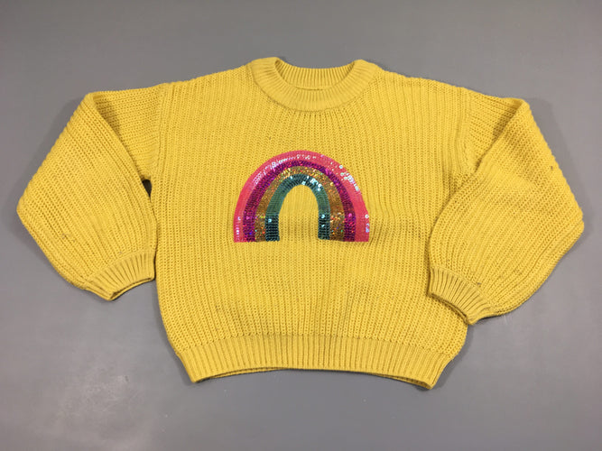 Pull jaune arc-en-ciel sequins, bouloché, moins cher chez Petit Kiwi