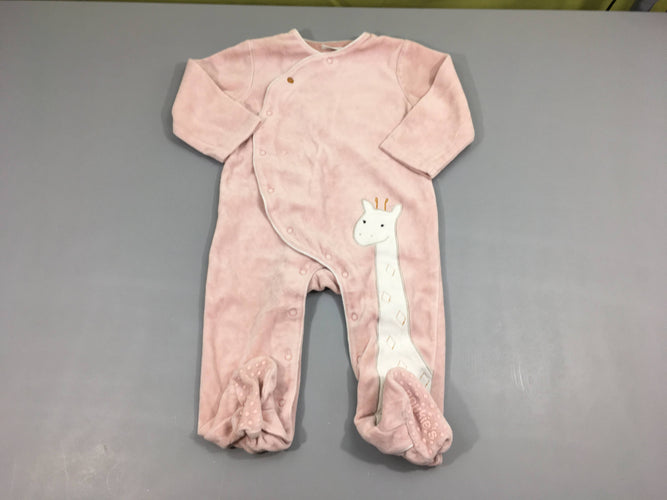 Pyjama velours vieux rose girafe, moins cher chez Petit Kiwi