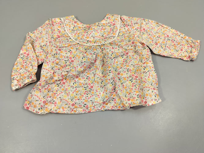 Blouse ml blanche à fleurs roses, jaunes, vertes,...100% coton, moins cher chez Petit Kiwi