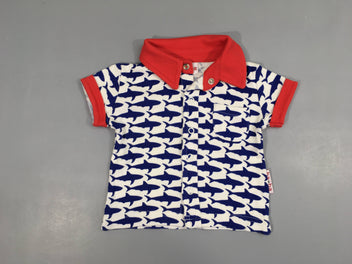 Polo m.c jersey blanc col rouge requins Baba 100%coton bio