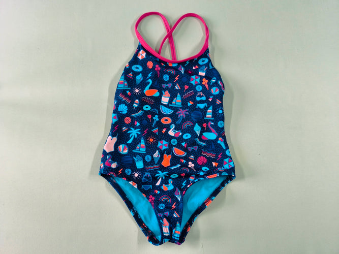 Maillot bleu foncé motifs de plage, Nabaiji, moins cher chez Petit Kiwi