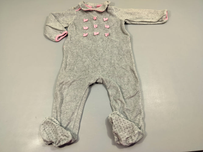 Pyjama velours gris noeuds roses, moins cher chez Petit Kiwi