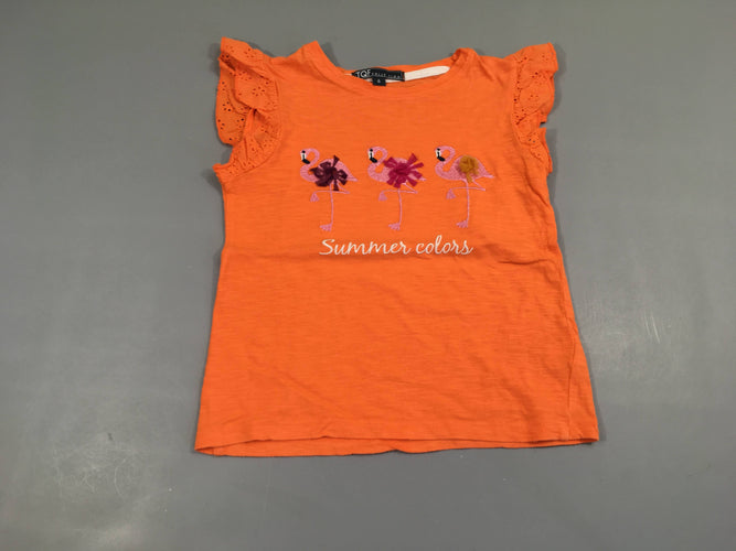 T-shirt m.c orange flammé flamants roses tulle, moins cher chez Petit Kiwi