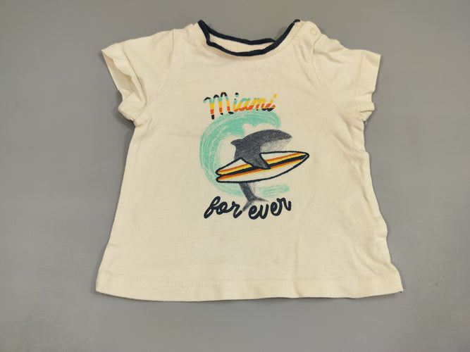 T-shirt m.c blanc requin avec planche de surf "Miam forever", moins cher chez Petit Kiwi