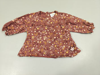 Blouse ml mauve à fleurs. 100% coton