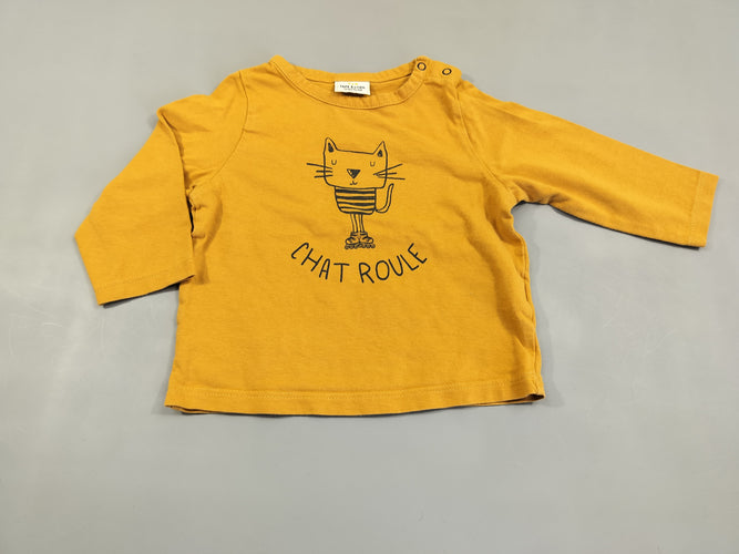 T-shirt m.l jaune, "chat roule", moins cher chez Petit Kiwi