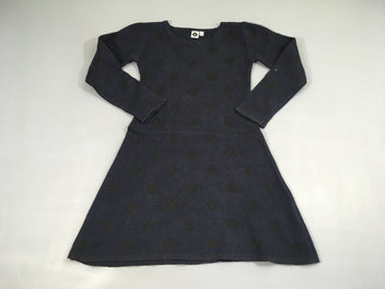 Robe m.l fines mailles bleu marine pois noirs