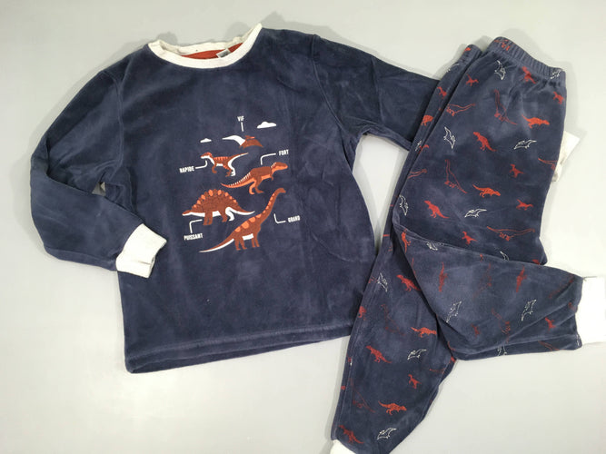 Pyjama 2pcs velours bleu Dino, moins cher chez Petit Kiwi