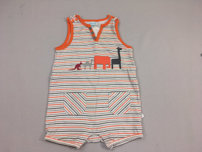 Combishort jersey s.m blanc rayé orange/brun animaux, moins cher chez Petit Kiwi