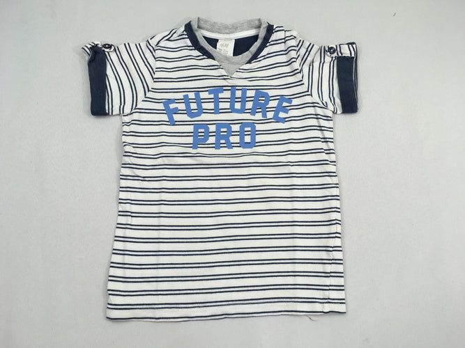 T-shirt m.c blanc rayé bleu foncé future pro, moins cher chez Petit Kiwi