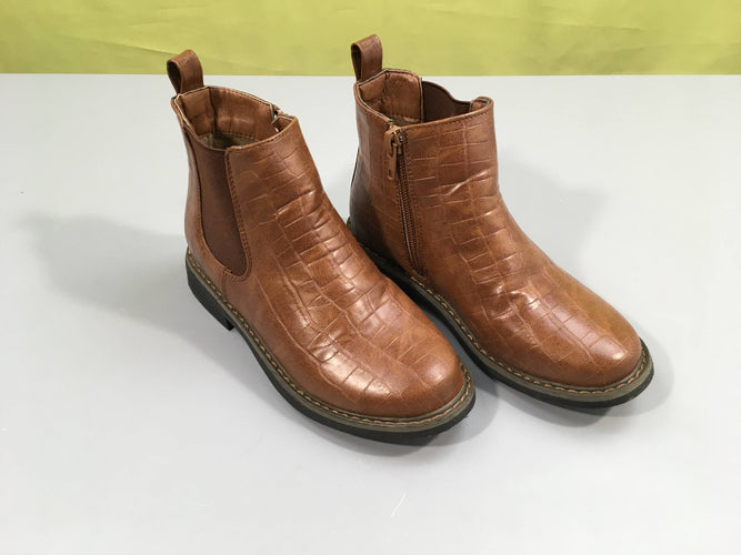 Bottines brunes effet croco zippées coté, moins cher chez Petit Kiwi