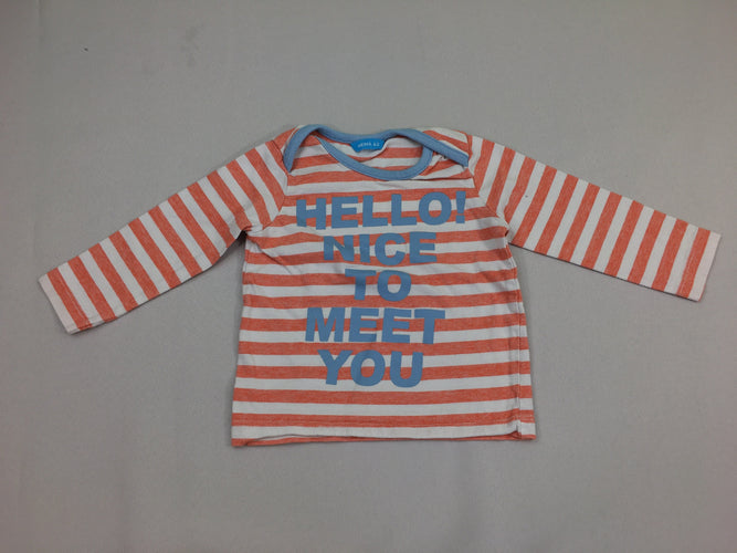 T-shirt m.l blanc rayé orange hello, moins cher chez Petit Kiwi