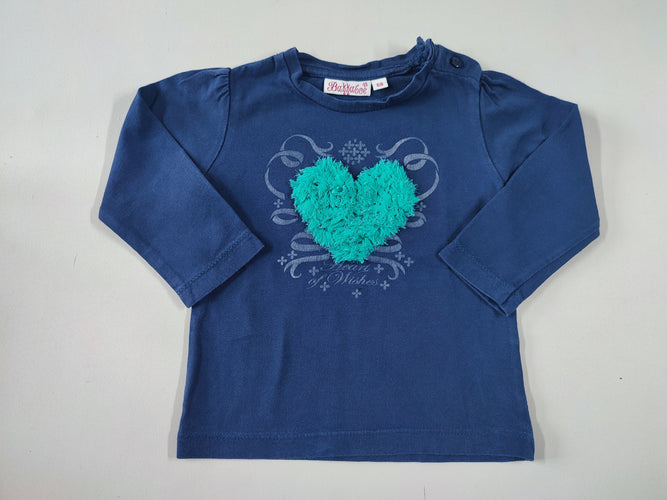 T-shirt m.l bleu marine coeur bleu en relief "Heart Wishes", moins cher chez Petit Kiwi