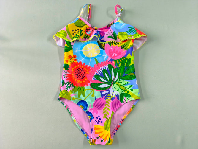 Maillot multicolore fleurs sequins volant, Violetta junior, moins cher chez Petit Kiwi