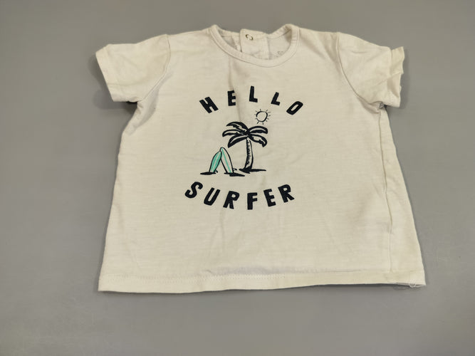 T-shirt m.c blanc palmier " Hello surfer", moins cher chez Petit Kiwi