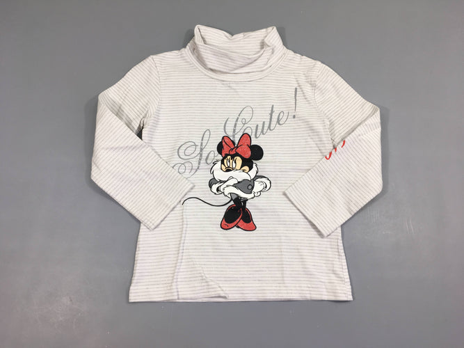 T-shirt col roulé blanc rayé argenté Minnie, moins cher chez Petit Kiwi