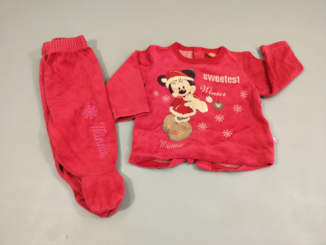 Pyjama 2pcs velours rouge Minnie  "Sweetest Winter", moins cher chez Petit Kiwi