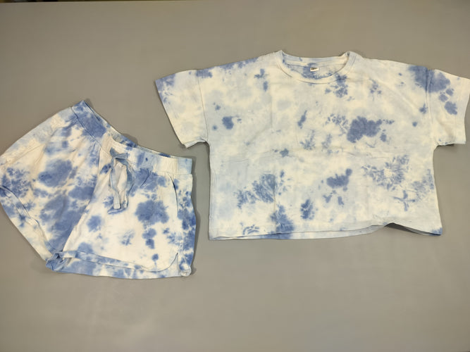 T-shirt m.c + Short assorti  bleu blanc imprimé effet tie&dye, moins cher chez Petit Kiwi