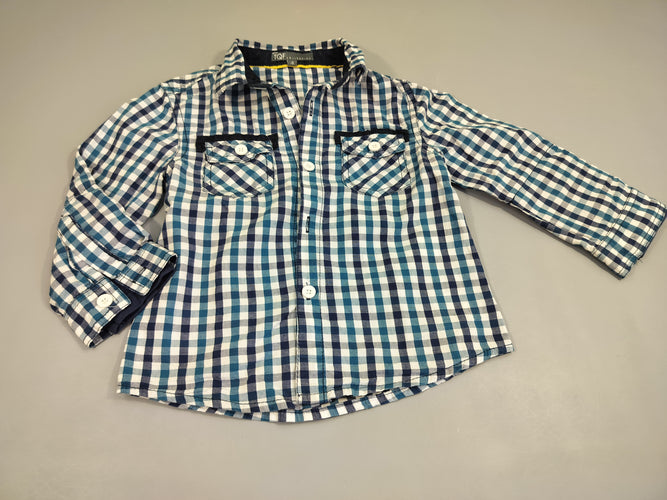 Chemise m.l à carreaux bleu,blanc, moins cher chez Petit Kiwi