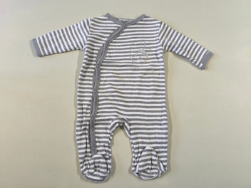 Pyjama jersey croisé rayé gris/blanc ourson (bouloché)