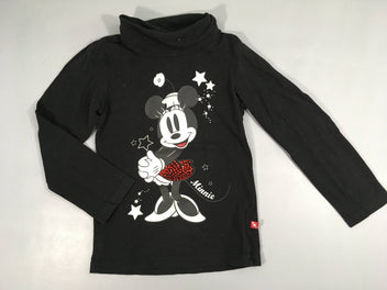 T-shirt m.l col roulé noir Minnie strass rouge