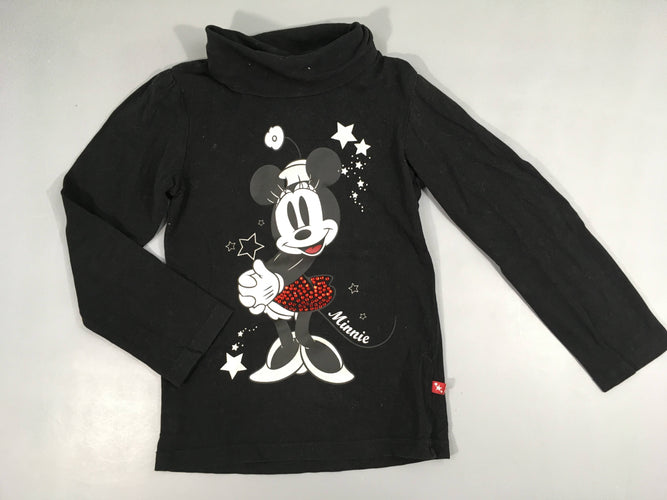 T-shirt m.l col roulé noir Minnie strass rouge, moins cher chez Petit Kiwi