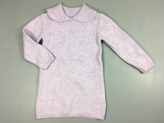 Robe pull ms lilas ajourée col châle, moins cher chez Petit Kiwi