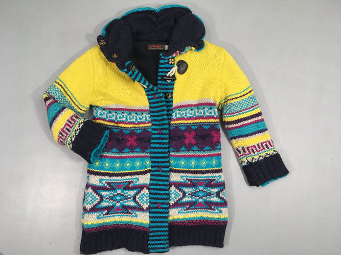 Gilet long jaune bleu motifs coloré doublé polar, moins cher chez Petit Kiwi